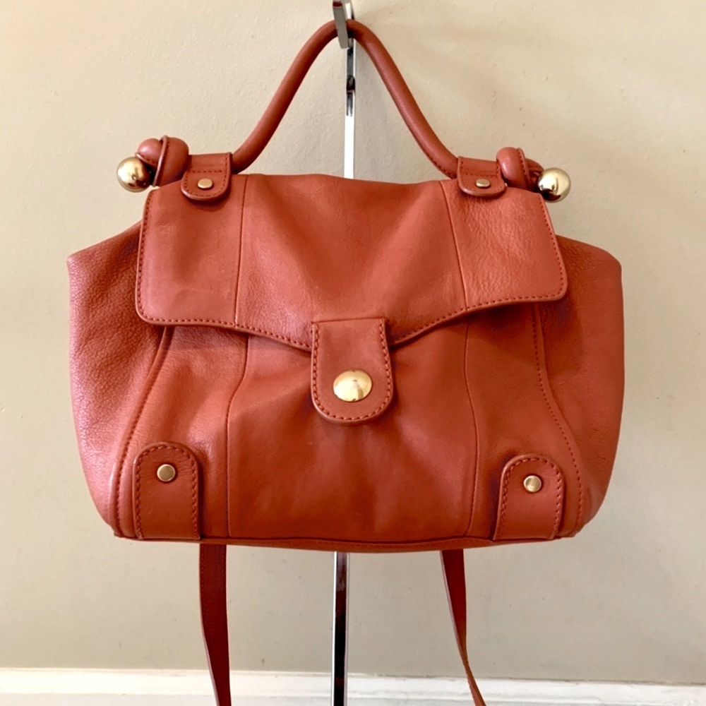 Chloe STUNNING rust red brown leather gold hardware crossbody satchel handbag